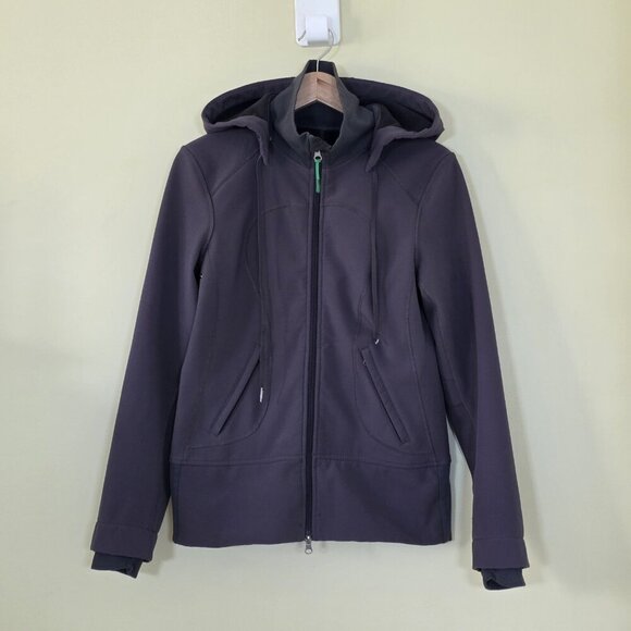 Lululemon Softshell Jacket Womens S/M Gray Zip LS Silverscent Hood Fleece Inside - Picture 15 of 16